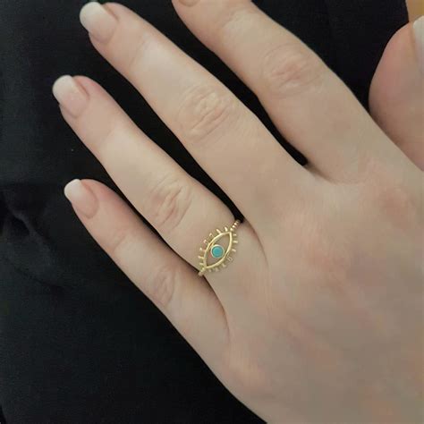 K Real Solid Gold Turquoise Evil Eye Ring For Women December