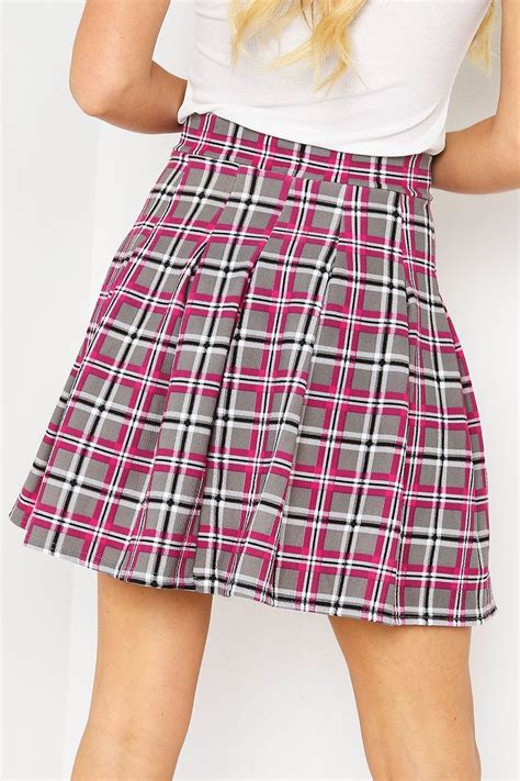 Hayley Pink And Grey Tartan Pleated Tennis Skirt Pleated Tennis Skirt