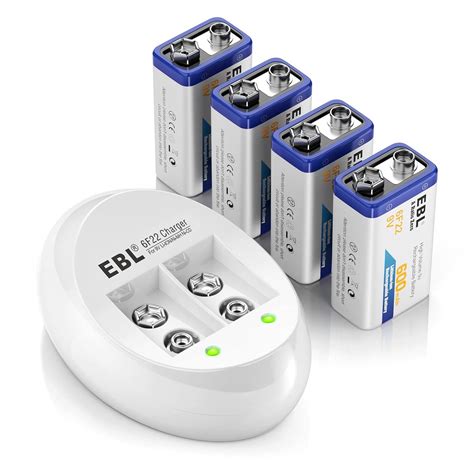 Ebl 4 Pack 9v Batteries Li Ion 9 Volt Rechargeable