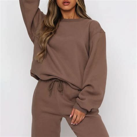 Women Clothing Wholesale Blank Brown Customize Private Label Sweat Suits Women Buy Sweat Suits