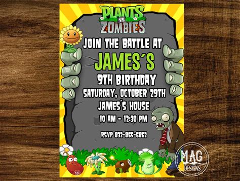 Plants Vs Zombies Invitation Plants Vs Zombies Birthday Party