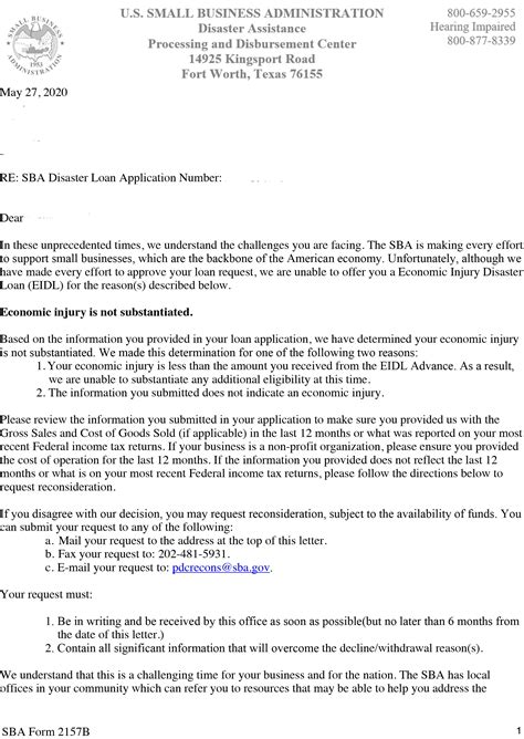 Department of treasury, as interpreted by sba.com. SBA EIDL COVID-19 Disaster loan denial letters - Free EBAY ...