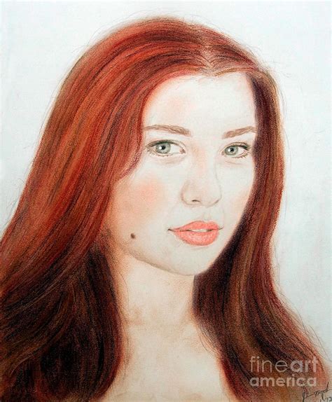 Red Hair And Blue Eyed Beauty With A Beauty Mark Drawing By Jim