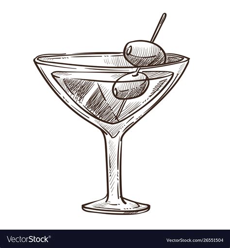 Martini Cocktail With Olives On Toothpick In Glass