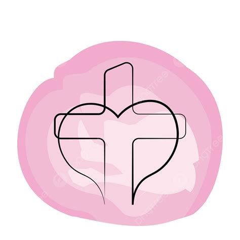 Linear Watercolor Of Christian Cross And Heart Icon Vector Religion