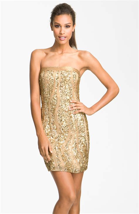 Adrianna Papell Sequin Strapless Sheath Dress In Beige Nude Lyst