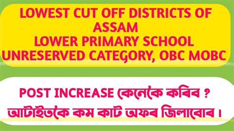 Lowest Cut Off Districts Of Assam LPS UR OBC Post Increase