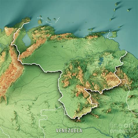 Venezuela 3d Render Topographic Map Color Border Digital Art By Frank
