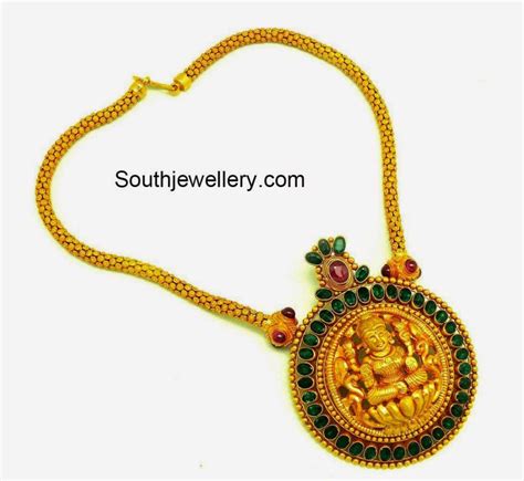 gold chain with lakshmi pendant indian jewellery designs