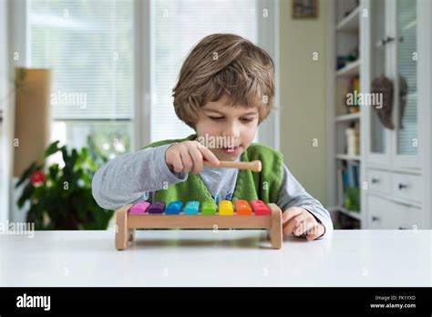 Cute Little Playing On Xylophone Musical Education Help Recognize
