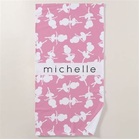 Your Name Ballerina Silhouettes Pattern Pink Beach Towel Zazzle