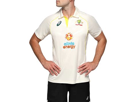 Mens Cricket Australia Replica Test Shirt Cream Mens Cricket Clothing Asics Australia