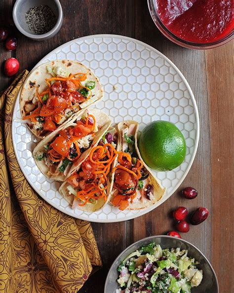 Leftover Turkey Tacos With Spicy Cranberry Salsa By Noshandnourish