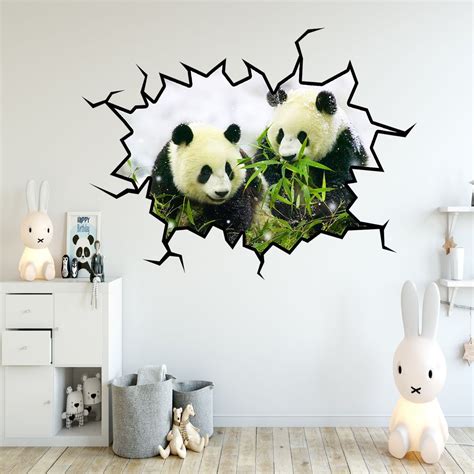 Vwaq Pandas Wall Decals Panda Bear Wall Sticker Hole In The Wall Mural