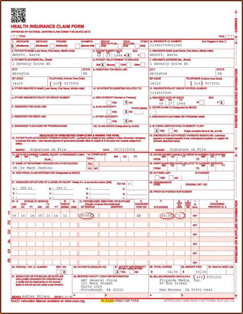 Sample Completed Cms 1500 Claim Form