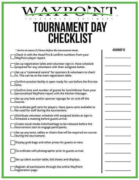 Tournament Day Checklist Waypoint Great Golf Tournaments Start Here Golf Tournament Games
