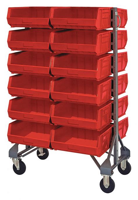 Quantum Storage Systems 2 Sided Mobile Bin Rail Floor Rack With 24 Bins