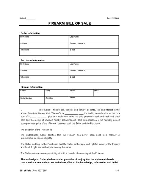Pdf Printable Florida Firearm Bill Of Sale Printable Templates