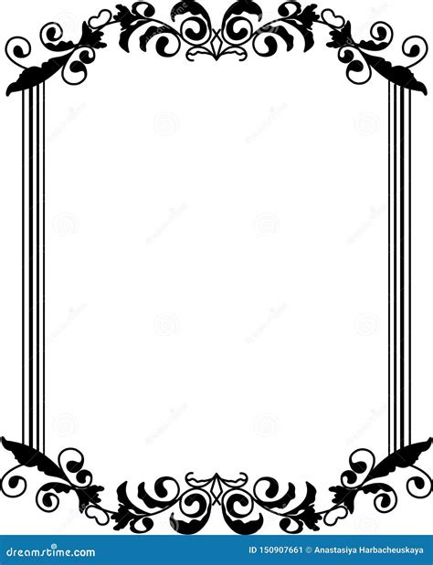 Vector Vintage Border Frame Engraving With Retro Ornament Stock