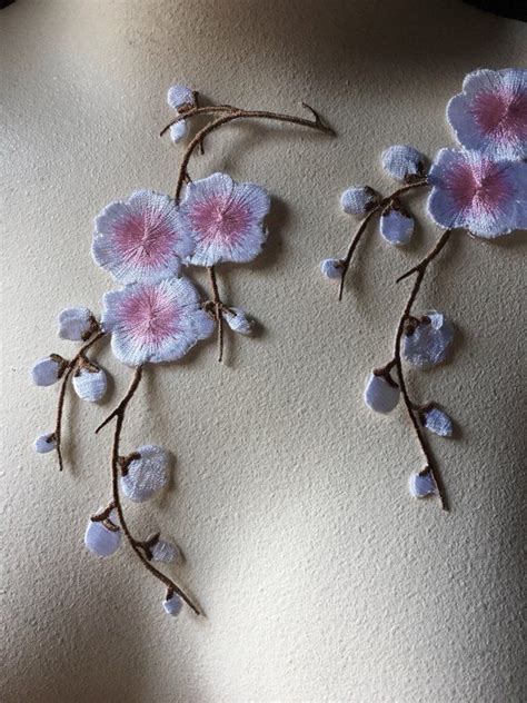 2 Pink White Cherry Blossom Appliques Iron On Appliques For Etsy