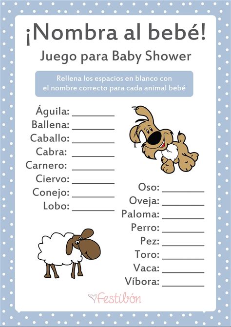 Nombra al animal bebé Juegos para Baby Shower para Imprimir Juegos