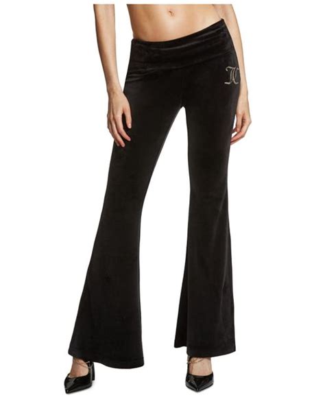 Juicy Couture Embellished Logo Flare Hem Velour Pants In Black Lyst