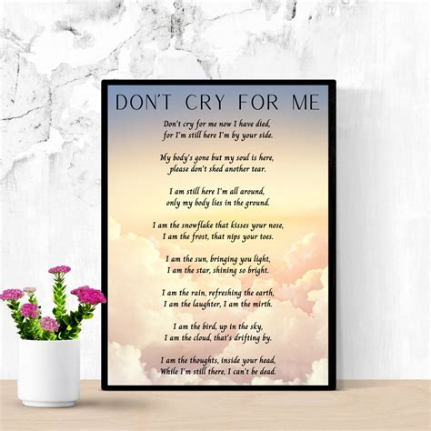 Funeral Poem Dont Cry For Me Memorial Funeral Etsy