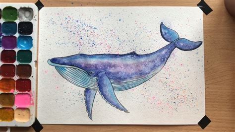 Рисунок синего кита акварелью Watercolor Blue Whale Drawing Youtube