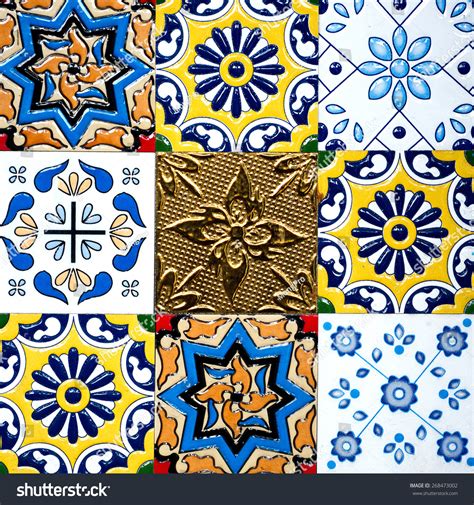 Beautiful Old Wall Ceramic Tiles Patterns Handcraft From Thailand