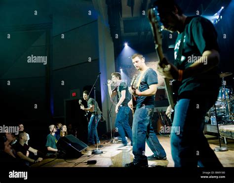 Rock Band Playing On Stage Stock Photo Alamy