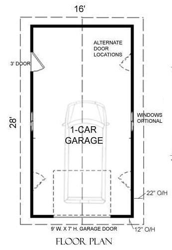 1 Car Storage Garage With Extra Depth Plan 448 1 16 X 28 Workshop