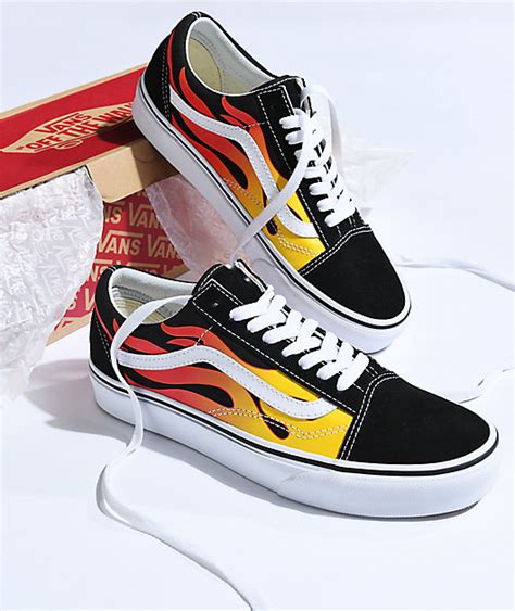 Vans Old Skool Flame Black And White Skate Shoes