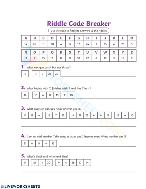 Riddle Code Breaker Worksheet