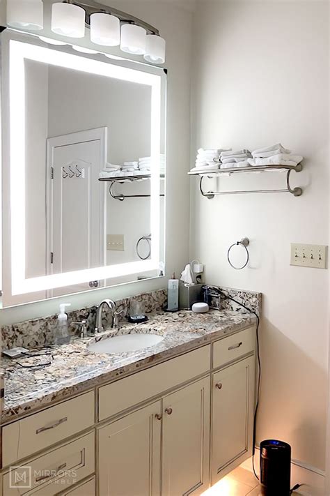 Features thicker wrap around white or cream marble top selections. Front-Lighted LED Bathroom Vanity Mirror: 40" Wide x 48 ...