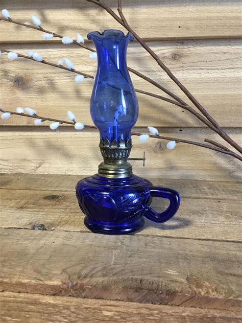 Vintage Miniature Oil Lamp Finger Holder Hong Kong Cobalt Blue Etsy