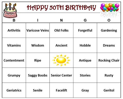 50th Birthday Party Bingo Game 60 Cards Old Age Theme Bingo