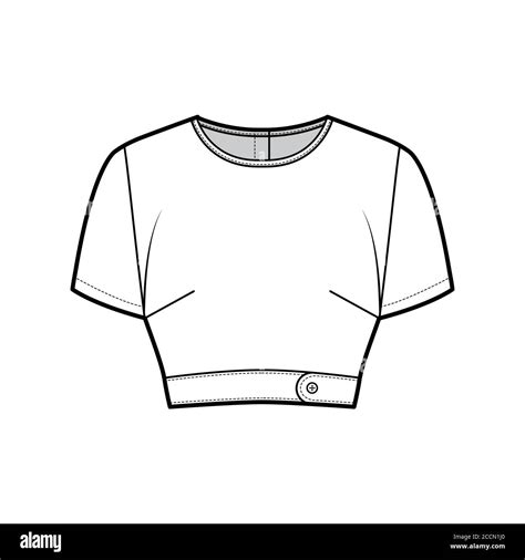 Under Bust Crop Top Technical Fashion Illustration With Slim Fit Crew