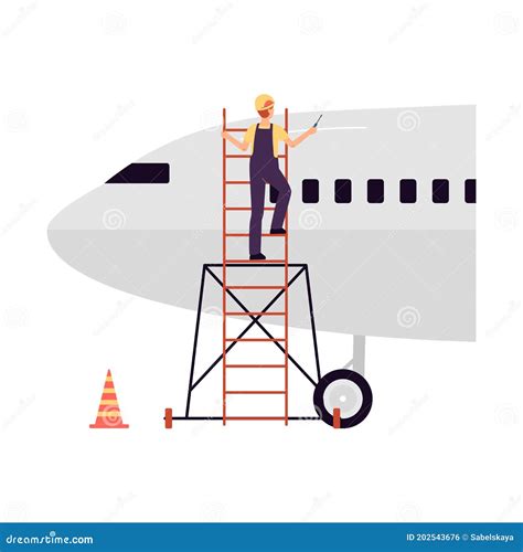 Airline Engineer Climbing Plane For Maintenance Vector Illustration