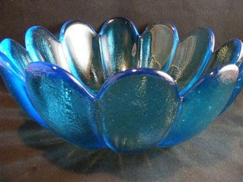 Large Blue Blenko Art Glass Salad Bowl Hand Blown Glass Art Hand Blown Glass