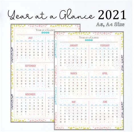 Calendar Year At A Glance 2021 Calendar Printables Free Blank