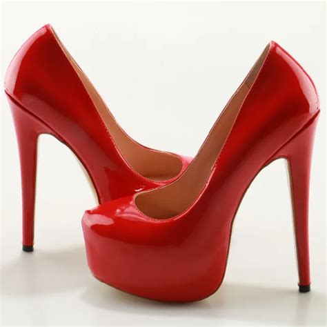 Red Patent Leather Platform Pumps Round Toe High Heel 16cm Pumps Women Hot Selling Slip On Dress