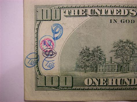 100 Dollar Bill With Chopmarks The Little Stamps Of Colored Ink On