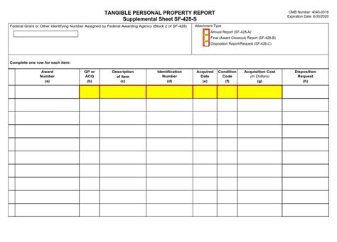 Sf 428s Form Tangible Personal Property Report Supplemental Sheet