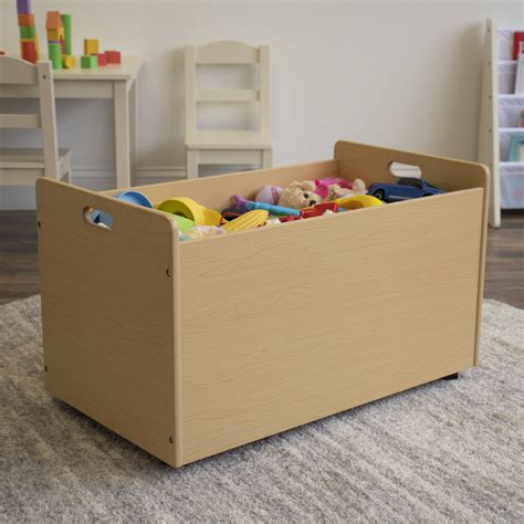 Humble Crew Kids Wood Rolling Toy Box With Wheels Natural Walmart