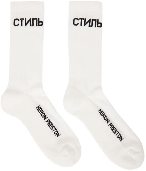Heron Preston White And Black Logo Long Socks Heron Preston