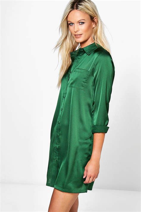 boohoo harriet satin shirt dress satiny