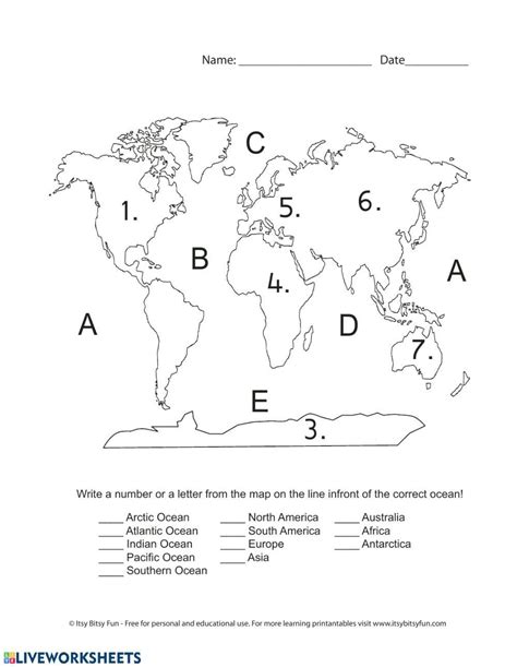 Me On The Map Worksheets Continents And Oceans Review Interactive