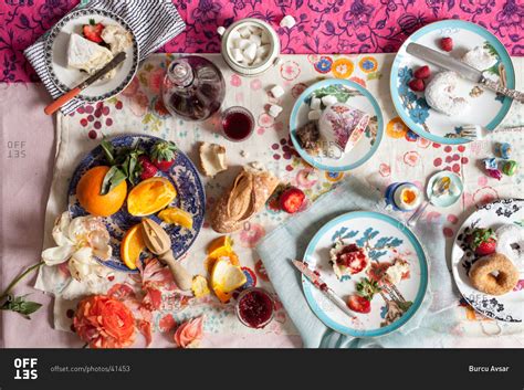 Beautiful Messy Table After Breakfast Stock Photo Offset