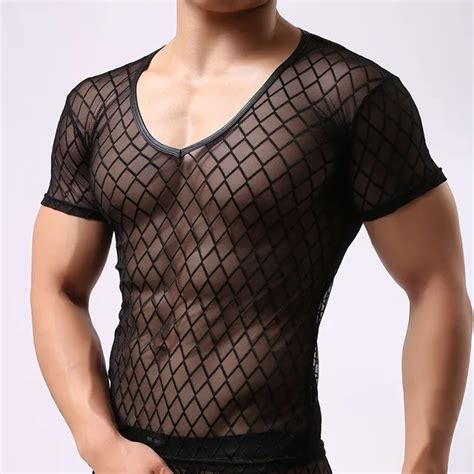 New Summer Fashion Brand Black Fishnet Transparent Man Sexy Cut