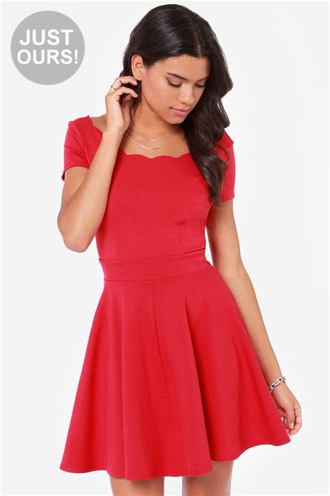 Cute Red Dress Skater Dress Fit And Flare Dress 5300